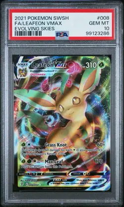 2021 POKEMON SWORD & SHIELD EVOLVING SKIES #008 FULL ART/LEAFEON VMAX PSA 10 - Image 1