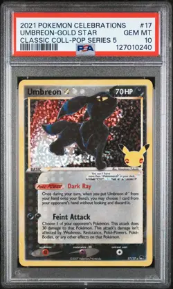 2021 Umbreon Gold Star Pokemon 25th Anniversary Celebration 17/17 PSA 10 - Image 1