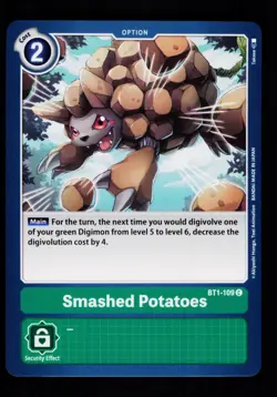 Smashed Potatoes BT1-109 Green Digimon Card CCG Trading Card - Image 1