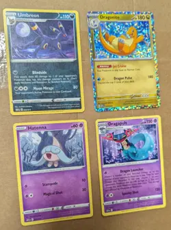 Lot Of 4 Pokemon Cards, Never Used (Dragapult, Dragonite, Umbreon, Hatenna) 2024 - Image 1