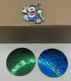 Pokemon Mad Party Pin Collection Mr. Mime Pin And Two Large Coins - Image 1