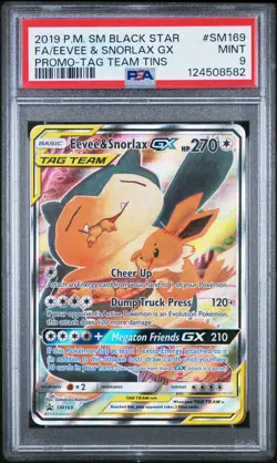 2019 POKEMON SM BLACK STAR PROMO TAG TEAM TINS FULL ART/EEVEE & SNORLAX GX PSA 9 - Image 1