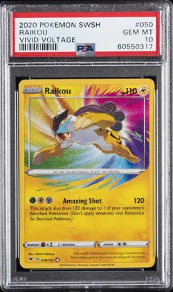 2020 POKEMON SWORD & SHIELD VIVID VOLTAGE #050 RAIKOU PSA 10 - Image 1