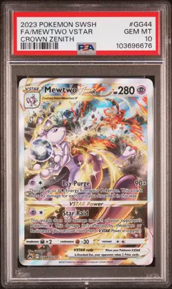 2023 POKEMON SWORD & SHIELD CROWN ZENITH #GG44 FULL ART/MEWTWO VSTAR PSA 10 - Image 1