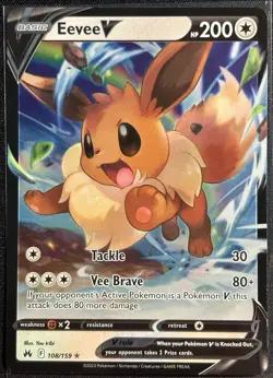 Eevee V 108/159 - Pokemon TCG Crown Zenith Holo Rare 2023 - M/LP Card - Image 1
