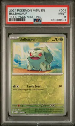 2024 POKEMON MEW EN-151 151 5-PACK MINI TINS #001 BULBASAUR PSA 9 - Image 1
