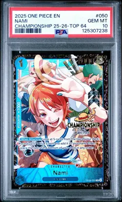 One Piece TCG Nami Championship 2025 Regionals Top 64 Prize Card PSA 10 - Image 1