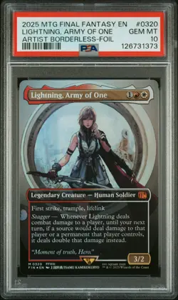 2025 MTG FINAL FANTASY ARTIST BORDERLESS-FOIL LIGHTNING, ARMY OF ONE PSA 10 - Image 1
