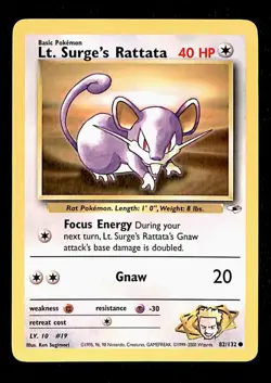 Lt. Surge's Rattata Gym Heroes EX, 82/132 Pokemon Card. - Image 1