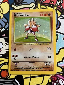 Hitmonchan 007/102 Base Set Holo WOTC MP Pokemon TCG - Image 1