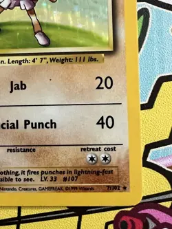 Hitmonchan 007/102 Base Set Holo WOTC MP Pokemon TCG - Image 4