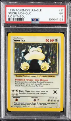 1999 POKEMON JUNGLE NO SYMBOL #11 SNORLAX-HOLO PSA 7 - Image 1