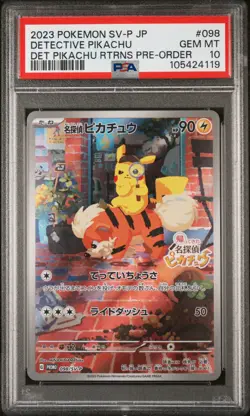 2023 POKEMON JAPANESE SV-P PROMO #098 DETECTIVE PIKACHU PSA 10 - Image 1