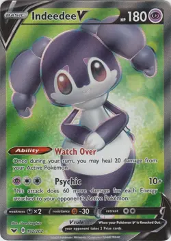 Holo Indeedee V Full Art 192/202 Ultra Rare Sword & Shield Base Set Pokemon TCG - Image 1