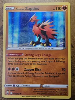 GALARIAN ZAPDOS 082/203 EVOLVING SKIES POKEMON HOLO RARE, NM - Image 2
