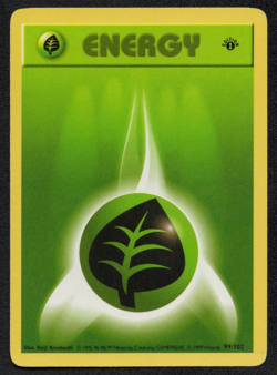 Grass Type Energy 99/102 Base Set 1st Edition Shadowless Pokemon Card NM - Image 1