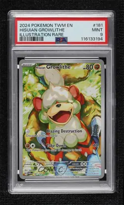 Hisuian Growlithe Illustration Rare Pokemon SV06: Twilight Masquerade PSA 9 MINT - Image 1