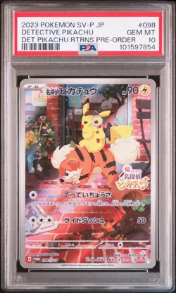 2023 POKEMON JAPANESE SV-P PROMO #098 DETECTIVE PIKACHU PSA 10 - Image 1