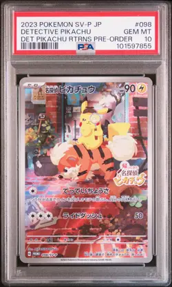 2023 POKEMON JAPANESE SV-P PROMO #098 DETECTIVE PIKACHU PSA 10 - Image 1
