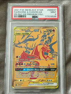 2021 POKEMON SM BLACK STAR PROMO #SM247 FULL ART/RESHIRAM & CHARIZARD GX PSA 9 - Image 1