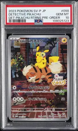 2023 POKEMON JAPANESE SV-P PROMO #098 DETECTIVE PIKACHU PSA 10 - Image 1