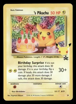 Birthday Pikachu - 24 - Ultra Rare - Celebrations - Pokemon Card - LP - Image 1
