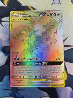 Moltres & Zapdos & Articuno GX Tag Team 69/68 Hidden Fates Rainbow Pokemon Card - Image 1