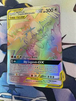 Moltres & Zapdos & Articuno GX Tag Team 69/68 Hidden Fates Rainbow Pokemon Card - Image 3