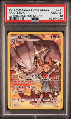 2019 POKEMON SUN & MOON COSMIC ECLIPSE SECRET #247 FULL ART/STEELIX PSA 10 - Image 1