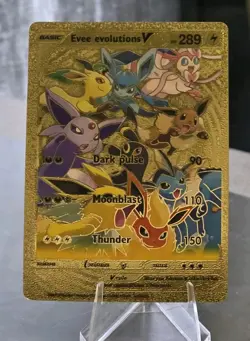 Pokemon Eevee Evolutions V 289hp Gold Foil Fan Art Collector Card TCG - Image 1