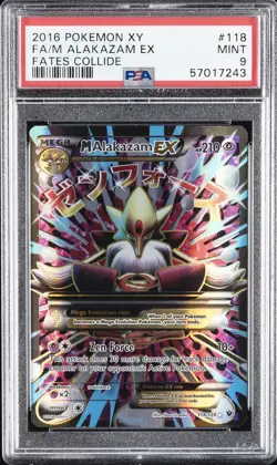 2016 POKEMON XY FATES COLLIDE #118 FULL ART/M ALAKAZAM EX PSA 9 - Image 1