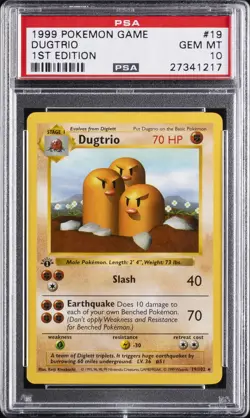 1999 POKEMON BASE SET 1ST EDITION #19 DUGTRIO PSA 10 - Image 1