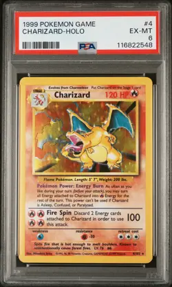 1999 POKEMON BASE SET UNLIMITED #4 CHARIZARD-HOLO PSA 6 - Image 1