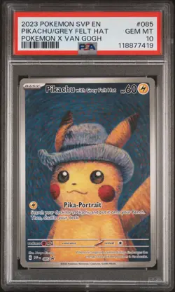 2023 POKEMON SVP EN-SV BLACK STAR PROMO #085 PIKACHU WITH GREY FELT HAT PSA 10 - Image 1