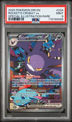 2025 POKEMON DRI EN-DESTINED RIVALS #234 TEAM ROCKET'S CROBAT EX PSA 9 - Image 1