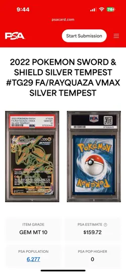 2022 Pokemon Rayquaza VMAX TG29/TG30 English Silver Tempest PSA 10 GEM MIN - Image 3