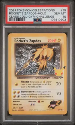 2021 POKEMON CELEBRATIONS CLASSIC COLLECTION #15 ROCKET'S ZAPDOS-HOLO PSA 10 - Image 1