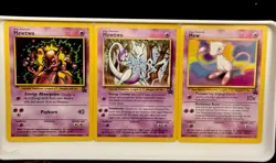 Vintage 1999 Pokemon WOTC Mewtwo 12 14 Mew 8 Black Star Promo 3 card set. FRESH! - Image 1