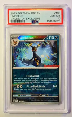 PSA 10 GEM MINT Umbreon GameStop Promo OBF EN Reverse Holo Pokemon Card 130/197 - Image 1