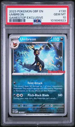 PSA 10 GEM MINT Umbreon GameStop Promo OBF EN Reverse Holo Pokemon Card 130/197 - Image 2