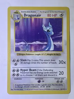 Pokemon Base Set Dragonair SHADOWLESS! Regular Rare Card 18/102 - Image 1