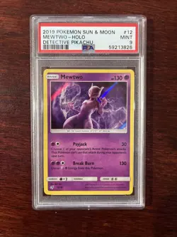 PSA 9 Mewtwo Holo - 12/18 Detective Pikachu - Mint - Holo Rare Pokemon 2019 - Image 1