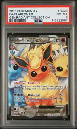 2016 POKEMON XY GENERATIONS RADIANT COLL #RC28 FULL ART/FLAREON EX PSA 8 - Image 1
