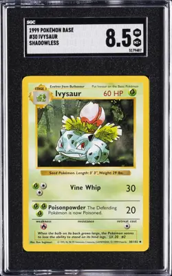 1999 POKEMON BASE SET - SHADOWLESS #30 IVYSAUR SGC 8.5 - Image 1