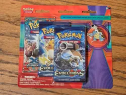 Pokemon 2016 XY 3 Pack Blister with Mega Blastoitse Pin (Two Evolutions Packs) - Image 1
