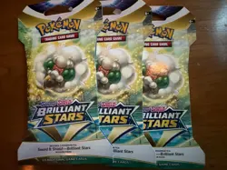 x3 Pokemon TCG Brilliant Stars Sealed Booster Packs sleeved I Lot of 3 - Image 1