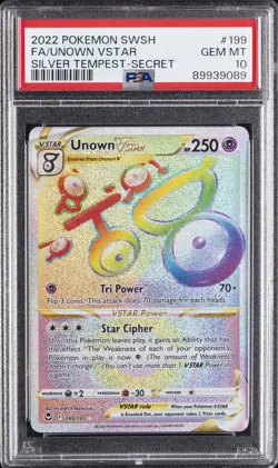 2022 POKEMON SWORD & SHIELD SILVER TEMPEST SECRET FULL ART/UNOWN VSTAR PSA 10 - Image 1