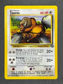 Tauros 47/64 Base Set Series Jungle UNCOMMON Basic POKEMON CARD 1999 - NM - Image 1