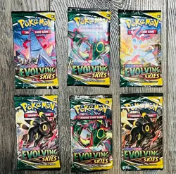 Lot of (6) Pokemon TCG Sword And Shield Evolving Skies Sealed Booster Packs - Image 1