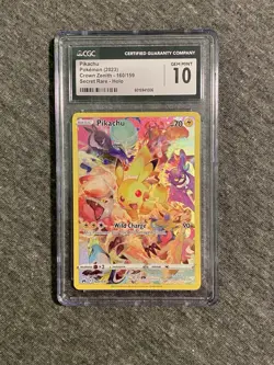 CGC 10 GEM MINT Pikachu Secret Rare Full Art 160/159 Crown Zenith Pokemon - Image 1